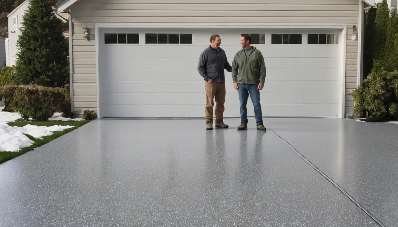 Homeowner and a coating provider looking over a newly finished polyaspartic garage floor in the Yeadon area